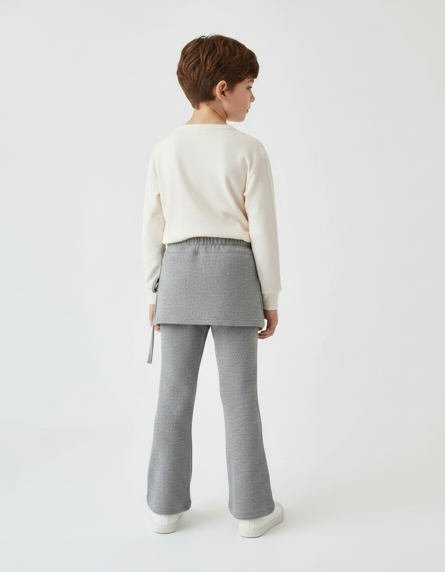 Pantalon Jupe Côtelé Gris Évasé Enfant Confortable - Maille - vue 2