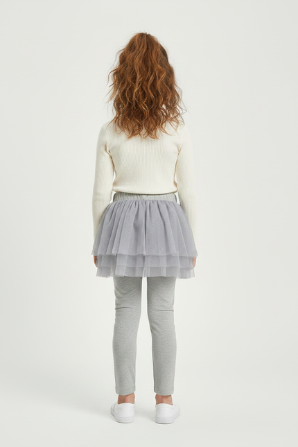 Pantalon Jupe Gris Tulle Intégré Confortable Fille - Maille - vue 2