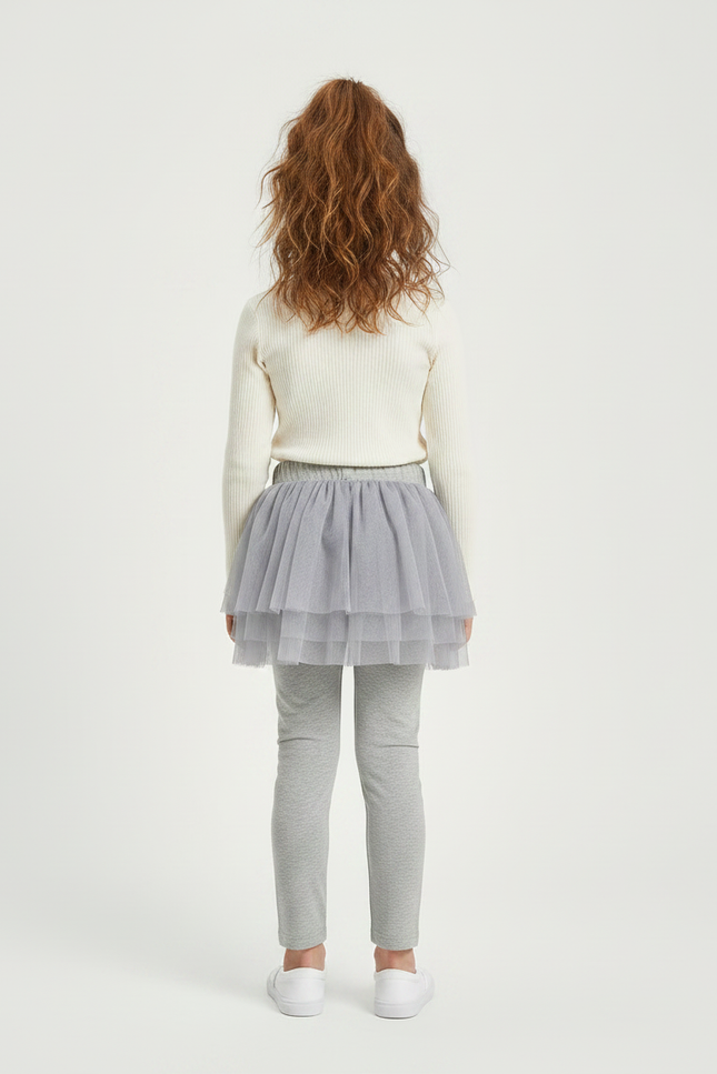 Pantalon Jupe Gris Tulle Intégré Confortable Fille - Maille - vue 2