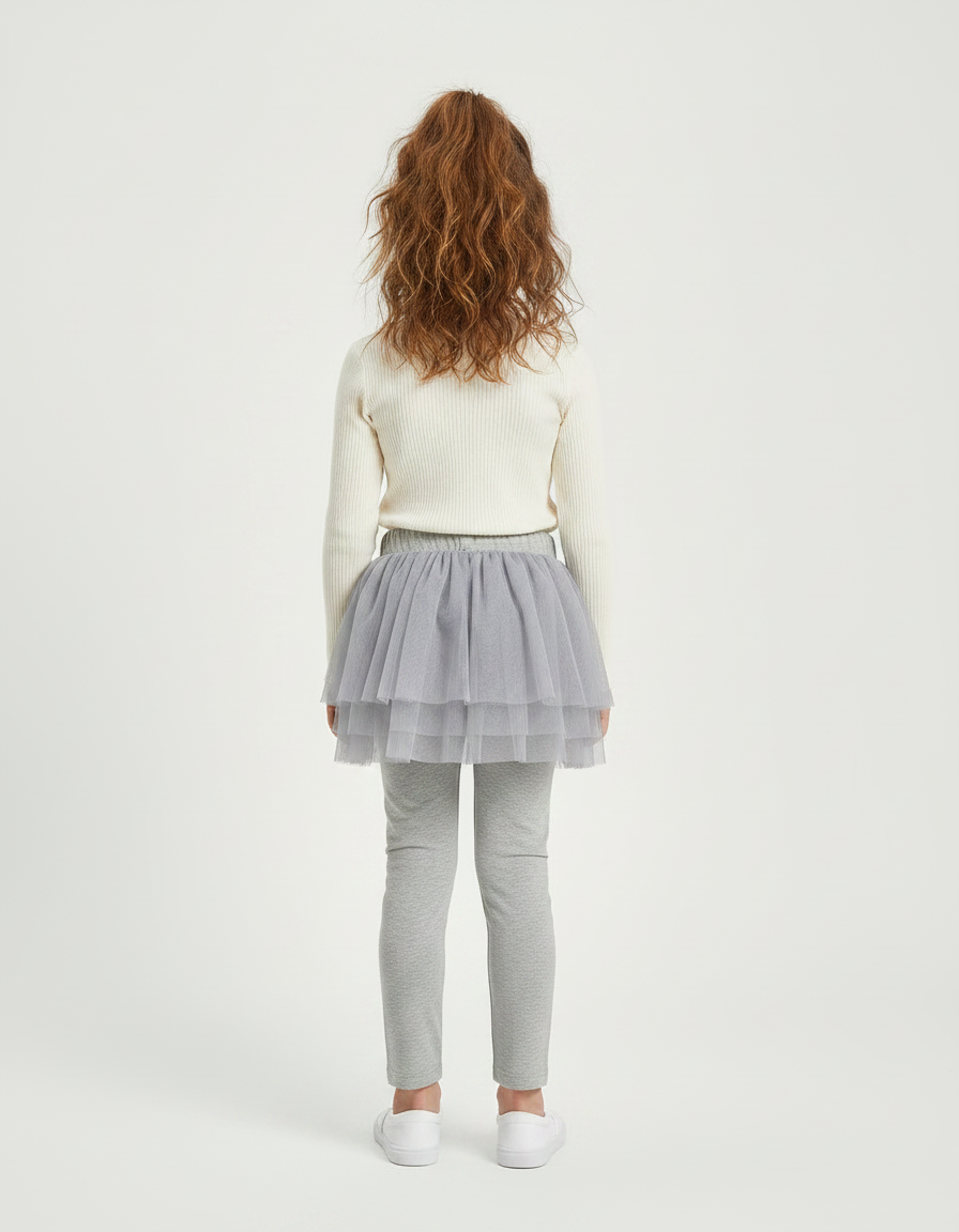 Pantalon Jupe Gris Tulle Intégré Confortable Fille - Maille - vue 2