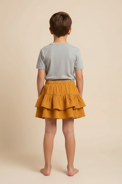 Pantalon Jupe Moutarde Volants Coton Confortable Enfant - Jaune - vue 2