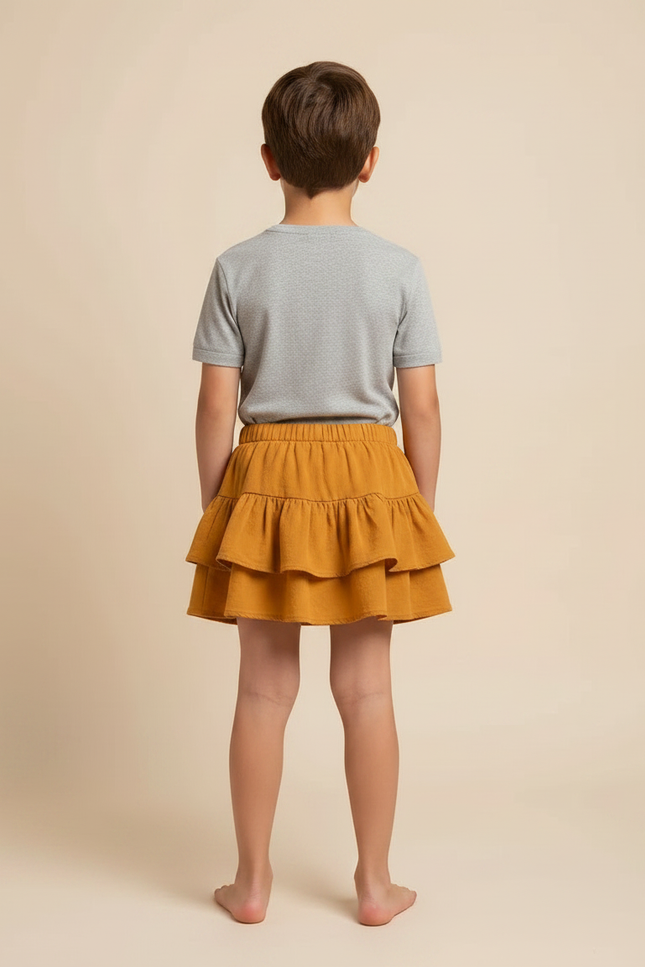 Pantalon Jupe Moutarde Volants Coton Confortable Enfant - Jaune - vue 2