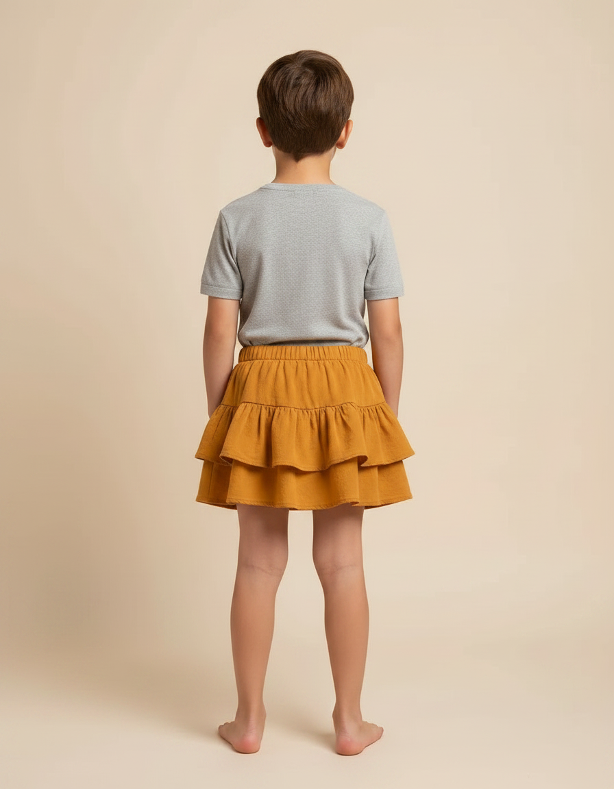 Pantalon Jupe Moutarde Volants Coton Confortable Enfant - Jaune - vue 2