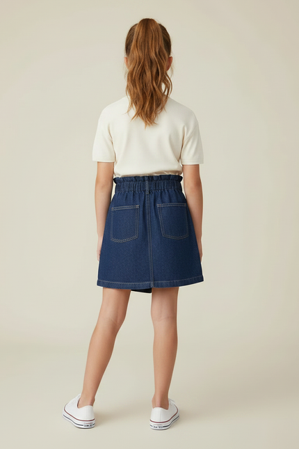 Pantalon Jupe Denim Bleu Ample Élastique Fille - Marine Jean - vue 2