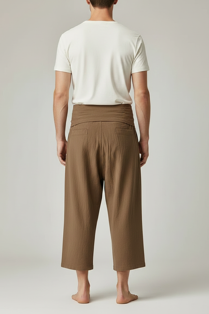 Pantalon Jupe Marron Lin Ample Décontracté Unisexe - vue 2