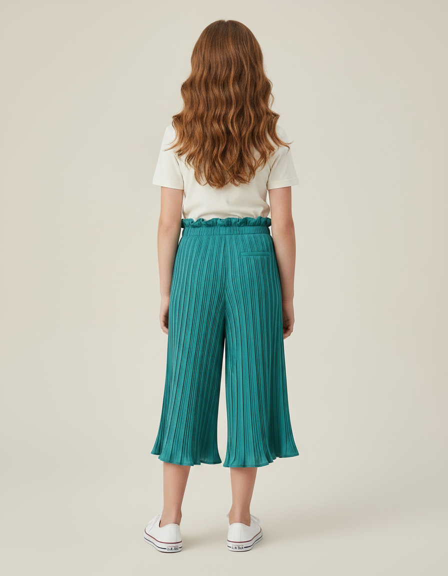 Pantalon Jupe Plissé Vert Ample Fille Décontracté - Polyester - vue 2
