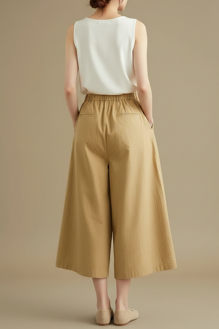 Pantalon Jupe Kaki Coton Ample Fluide Décontracté - vue 2