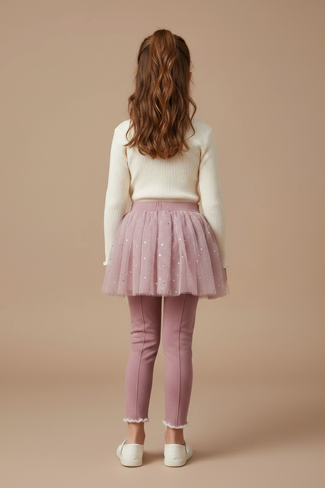 Pantalon Jupe Rose Tulle Paillettes Intégré Fille - Molleton - vue 2
