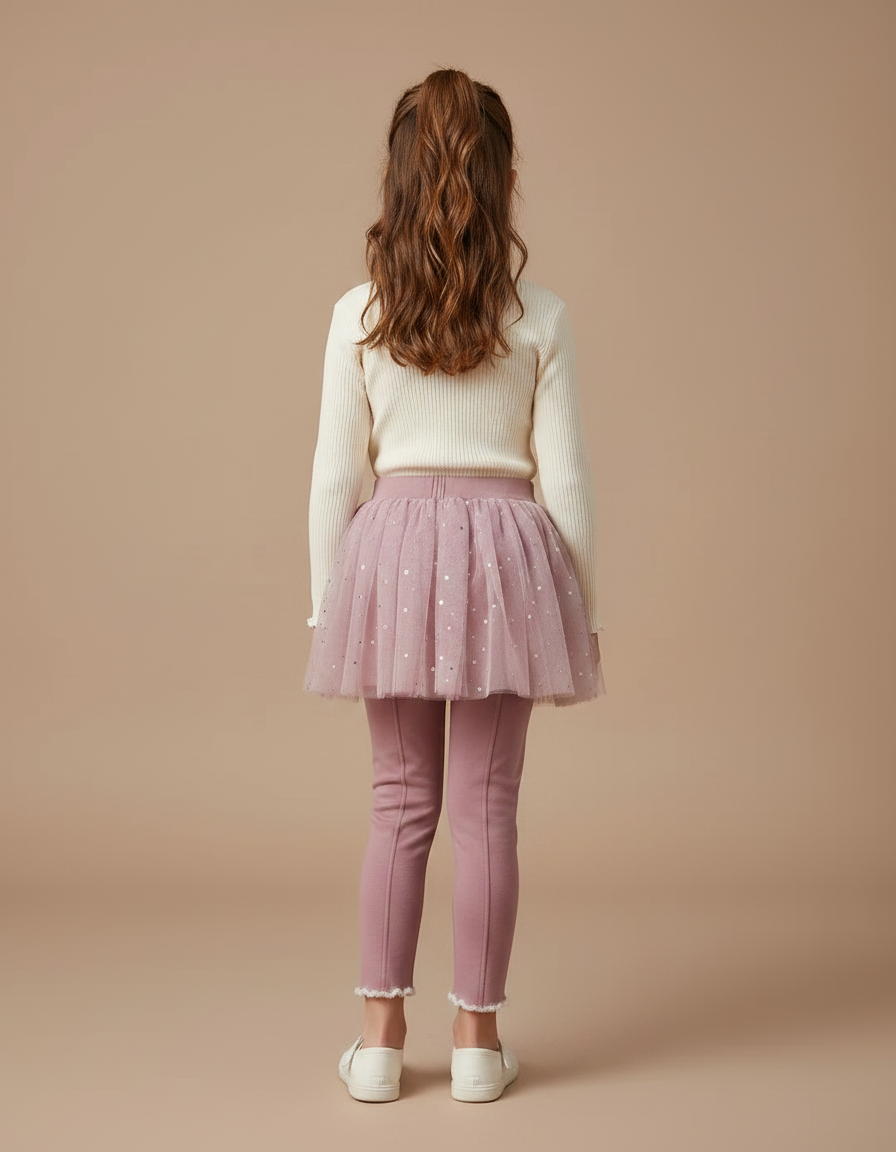 Pantalon Jupe Rose Tulle Paillettes Intégré Fille - Molleton - vue 2