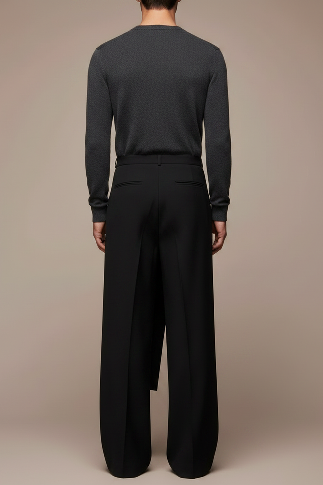 Pantalon Jupe Noir Long Ample Superposé Homme - Gabardine - vue 2