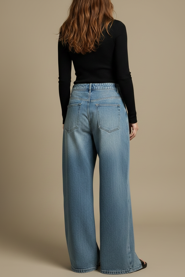 Pantalon Jupe Jean Bleu Dégrippé Ample Fendu - vue 2