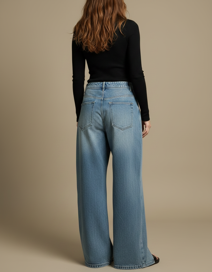 Pantalon Jupe Jean Bleu Dégrippé Ample Fendu - vue 2
