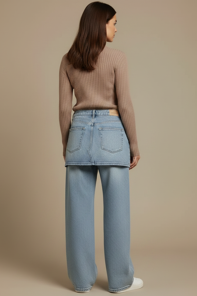 Pantalon Jupe Jean Bleu Ample Déstructuré Décontracté - vue 2