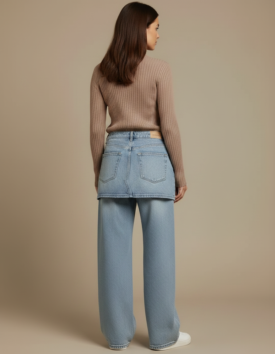 Pantalon Jupe Jean Bleu Ample Déstructuré Décontracté - vue 2