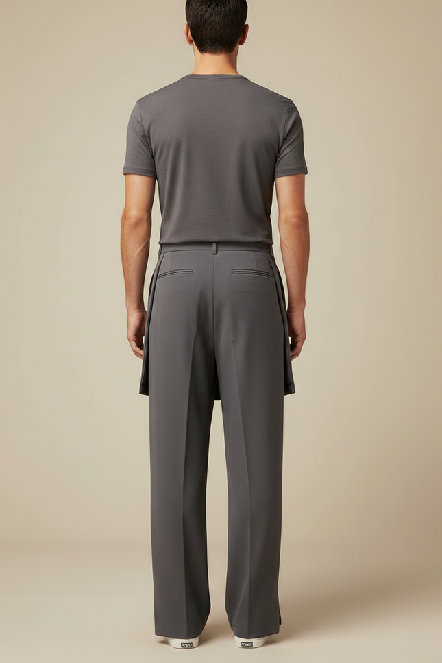 Pantalon Jupe Gris Droit Superposé Élégant Homme - Polyester - vue 2