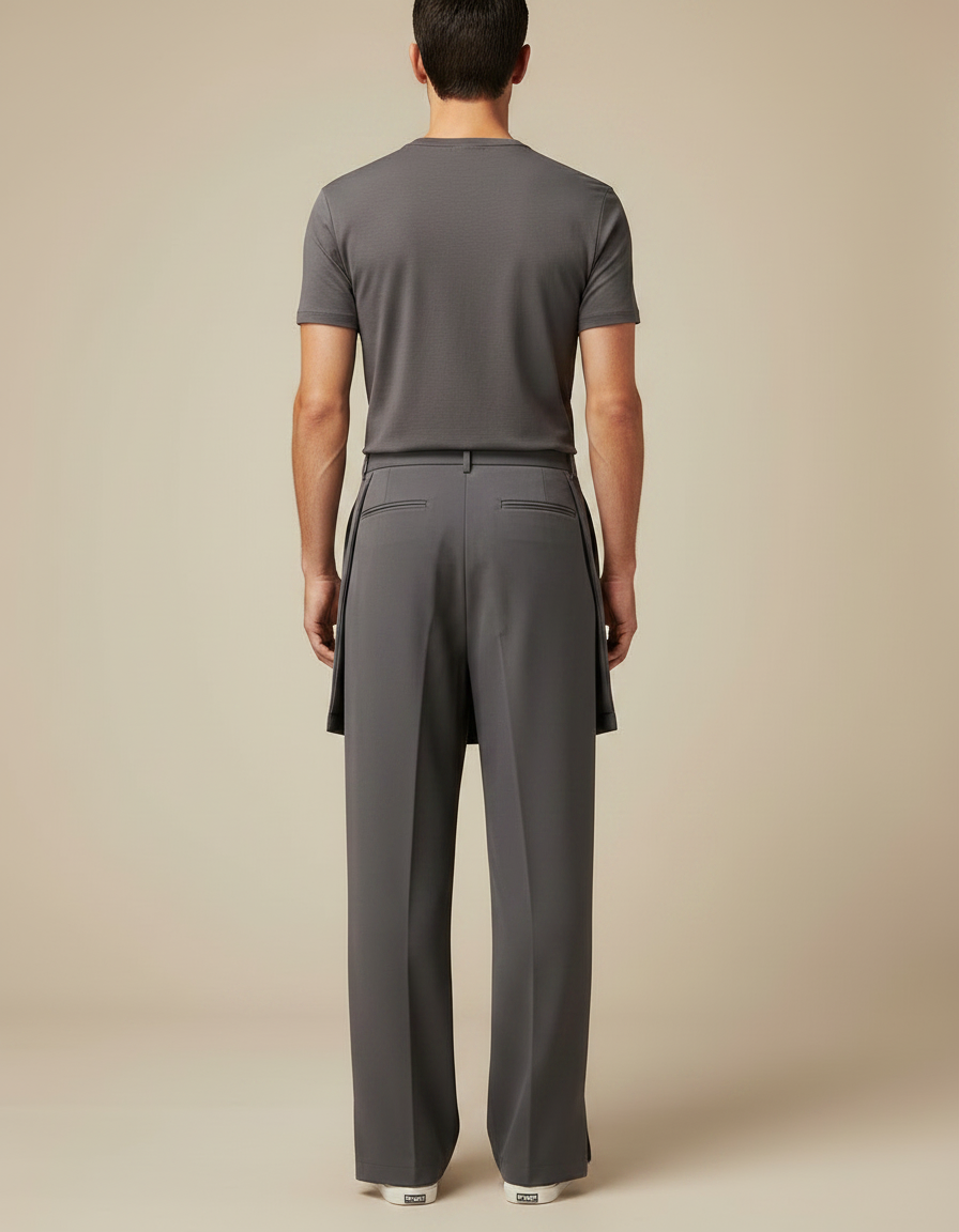 Pantalon Jupe Gris Droit Superposé Élégant Homme - Polyester - vue 2