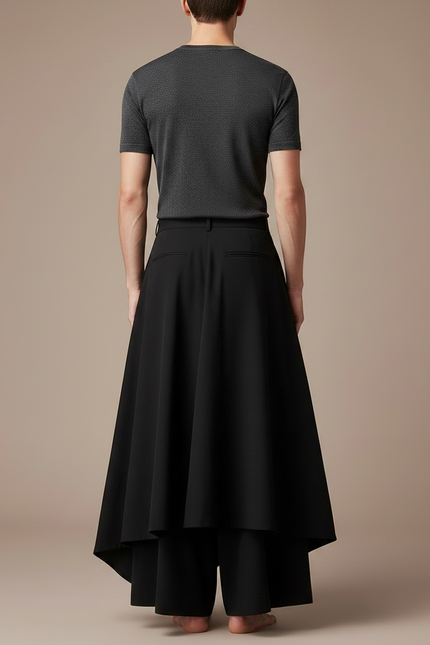 Pantalon Jupe Noir Ample Asymétrique Fluide Gothique - Polyester - vue 2