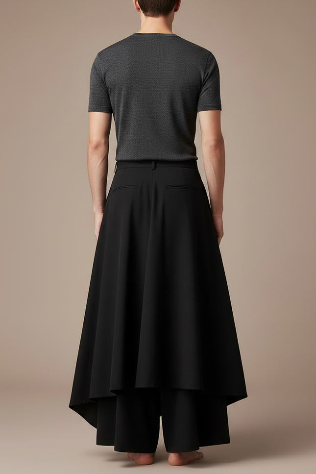 Pantalon Jupe Noir Ample Asymétrique Fluide Gothique - Polyester - vue 2
