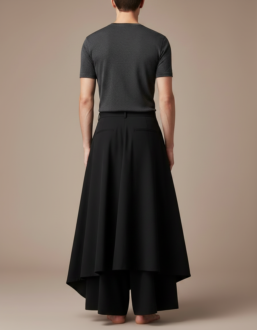 Pantalon Jupe Noir Ample Asymétrique Fluide Gothique - Polyester - vue 2