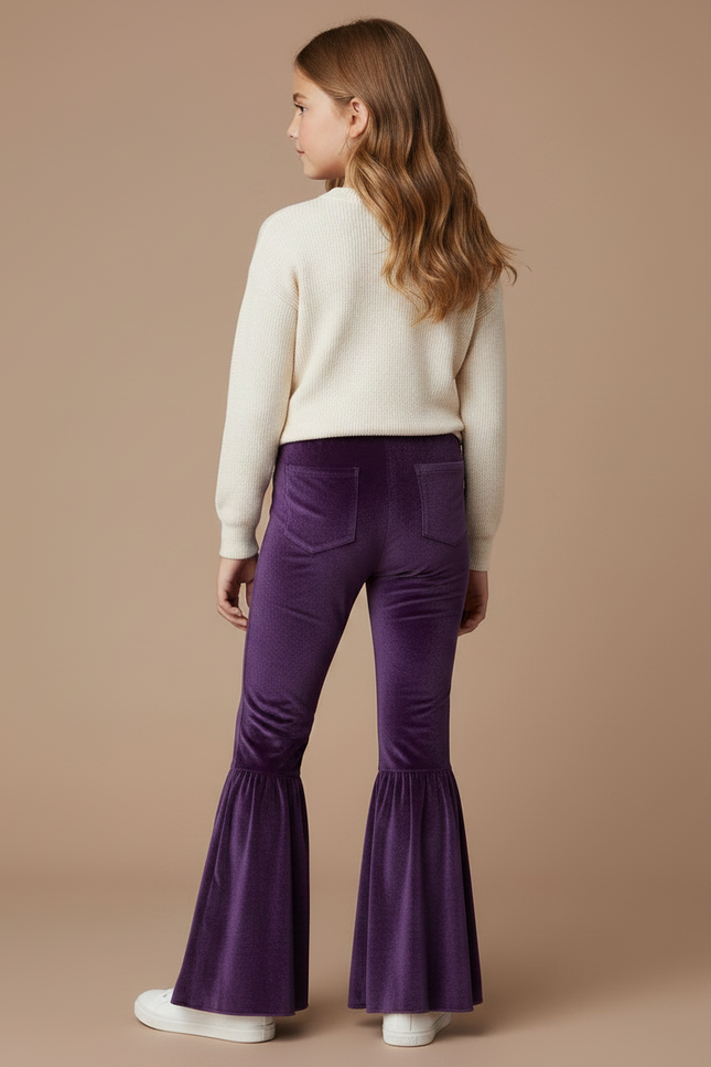 Pantalon Jupe Velours Violet Évasé Volants Fille - vue 2