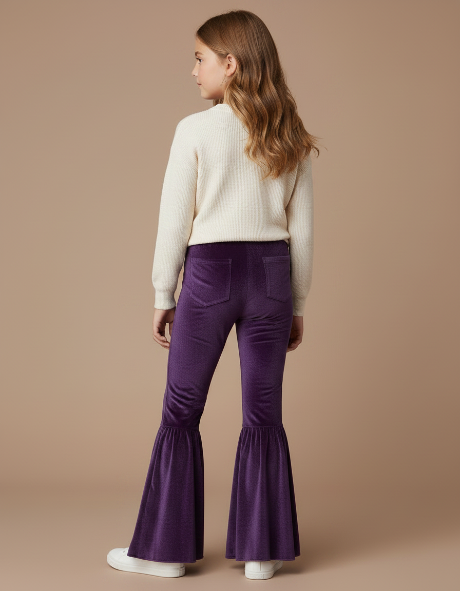 Pantalon Jupe Velours Violet Évasé Volants Fille - vue 2