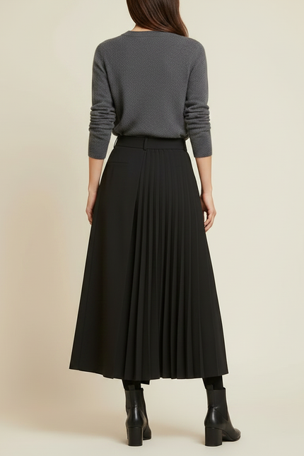 Pantalon Jupe Noir Plissé Ample Asymétrique Élégant - Polyester - vue 2
