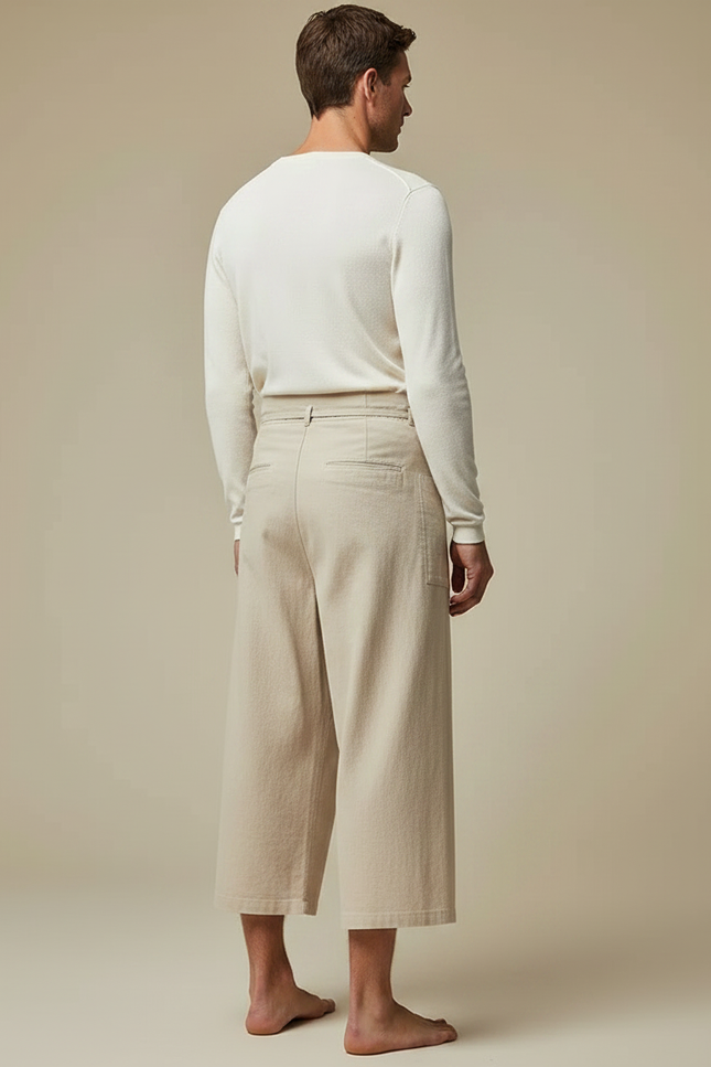 Pantalon Jupe Beige Coton Ample Drapé Homme - Toile - vue 2