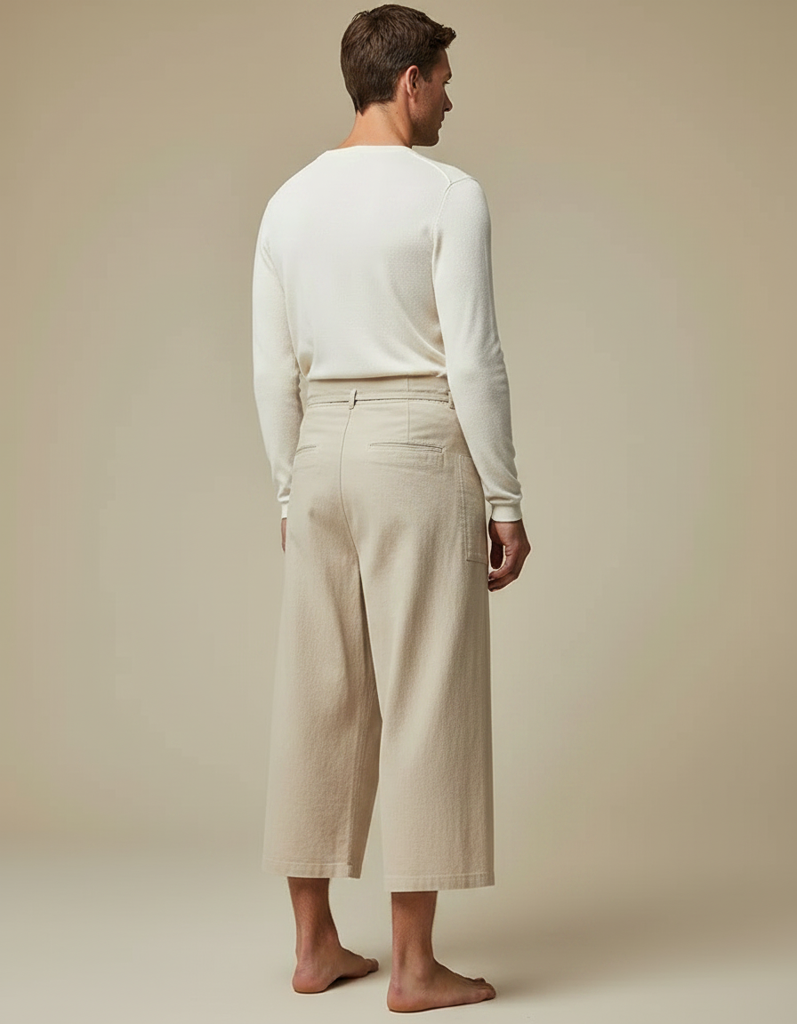 Pantalon Jupe Beige Coton Ample Drapé Homme - Toile - vue 2