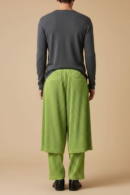 Pantalon Jupe Plissé Vert Fluide Décontracté Homme - Polyester - vue 2