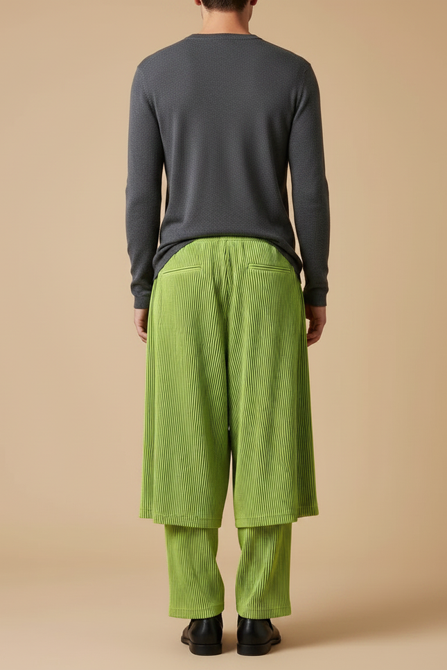 Pantalon Jupe Plissé Vert Fluide Décontracté Homme - Polyester - vue 2
