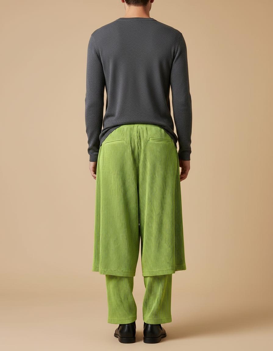 Pantalon Jupe Plissé Vert Fluide Décontracté Homme - Polyester - vue 2