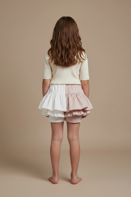 Pantalon Jupe Bicolore Volants Franges Nœuds Fille - Multicolore Lin - vue 2