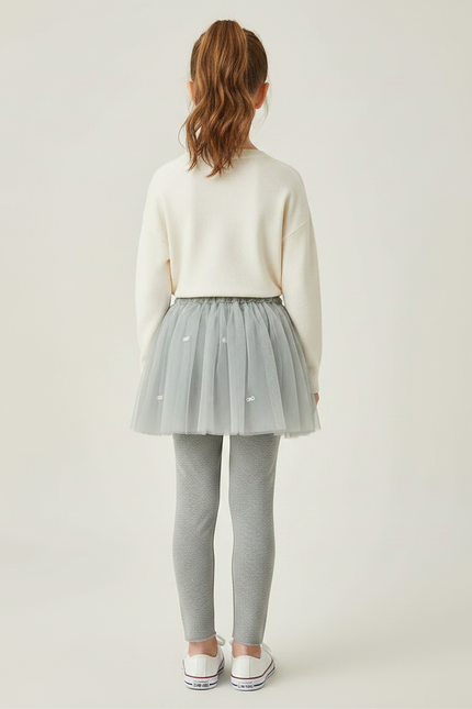 Pantalon Jupe Tulle Gris Perles Intégrées Fille - Maille - vue 2