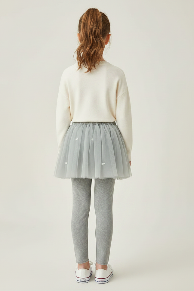 Pantalon Jupe Tulle Gris Perles Intégrées Fille - Maille - vue 2