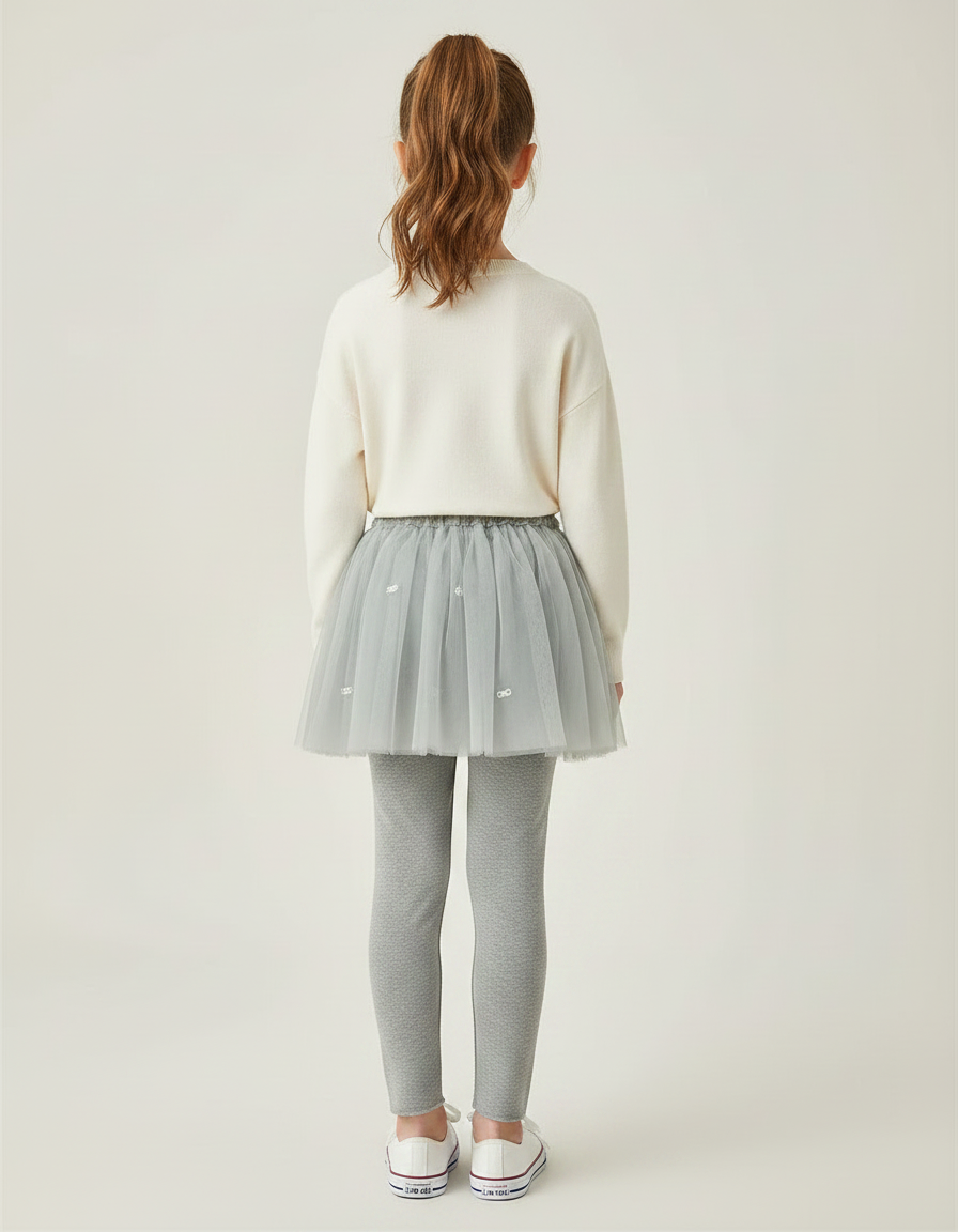 Pantalon Jupe Tulle Gris Perles Intégrées Fille - Maille - vue 2