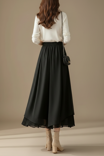 Jupe Pantalon Fluide Grande Taille - Noir Polyester - vue 2