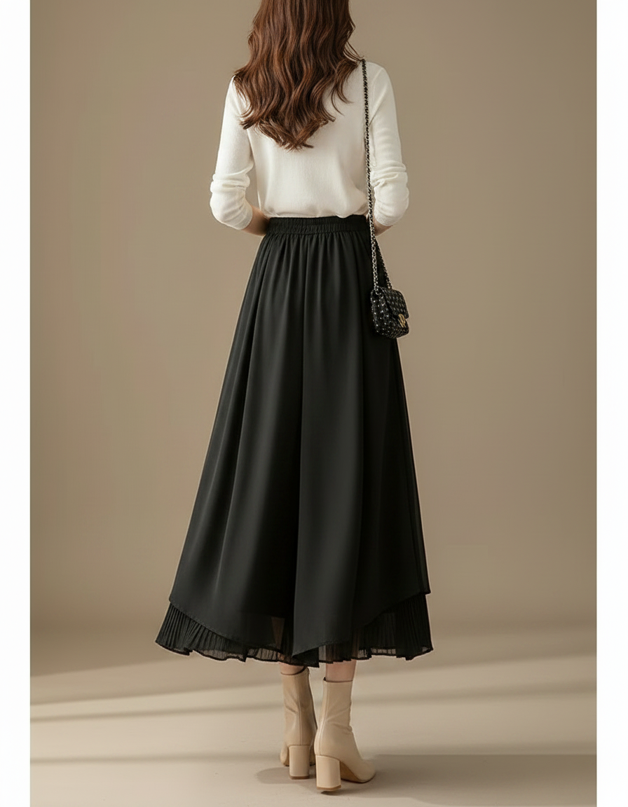 Jupe Pantalon Fluide Grande Taille - Noir Polyester - vue 2