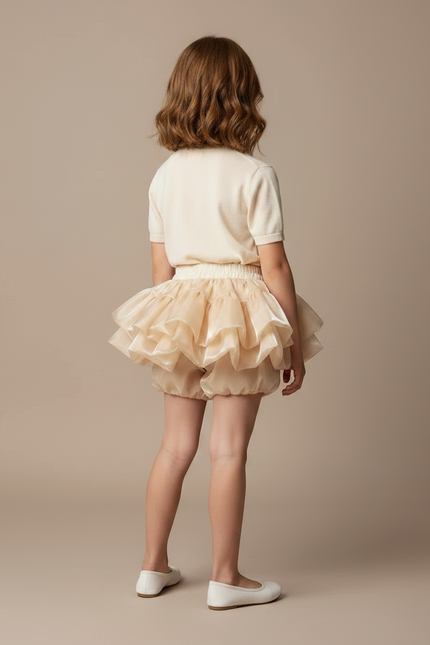 Pantalon Jupe Beige Satiné Volants Bouffant Court - vue 2