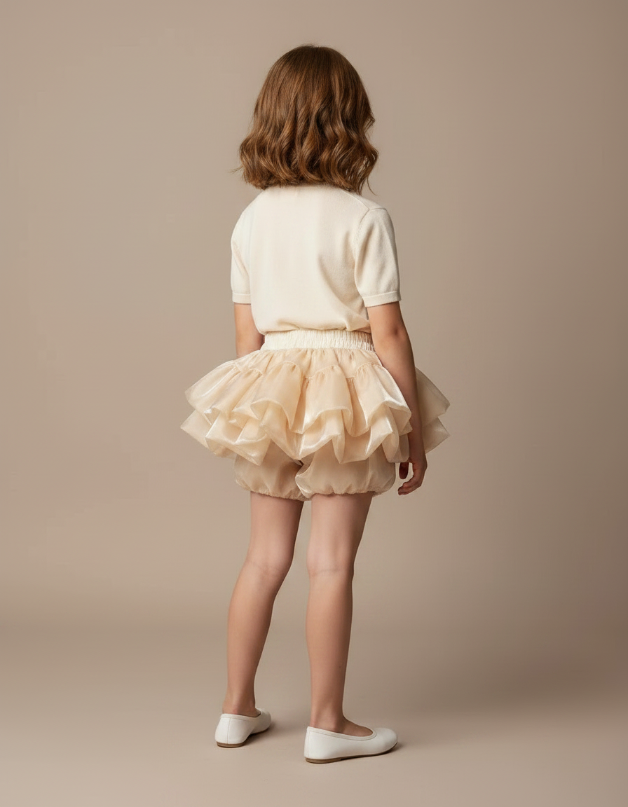 Pantalon Jupe Beige Satiné Volants Bouffant Court - vue 2