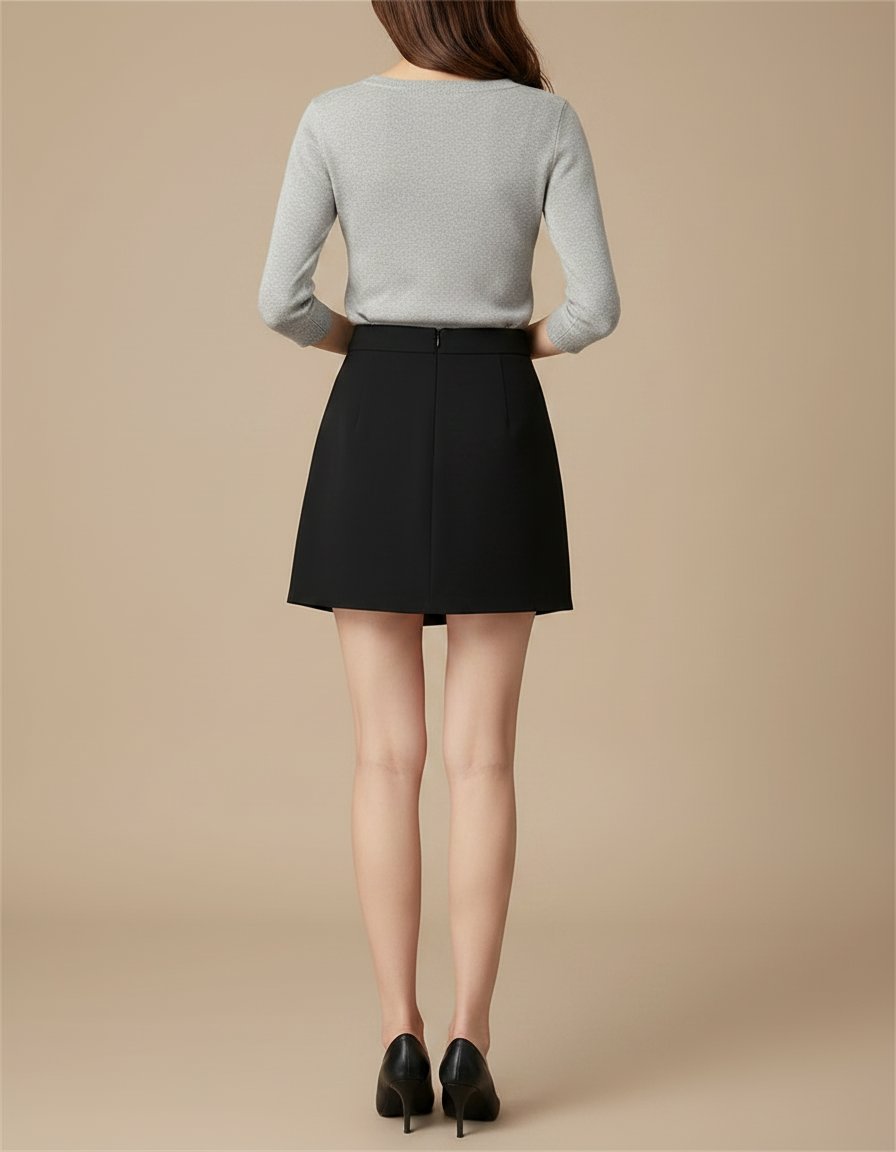 Pantalon Jupe Noir Asymétrique Élégant Court - Polyester - vue 2