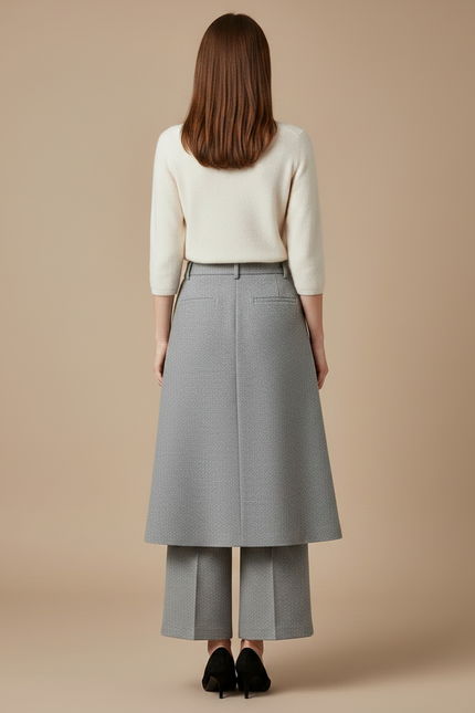 Pantalon Jupe Gris Laine Ample Élégant Bureau - vue 2
