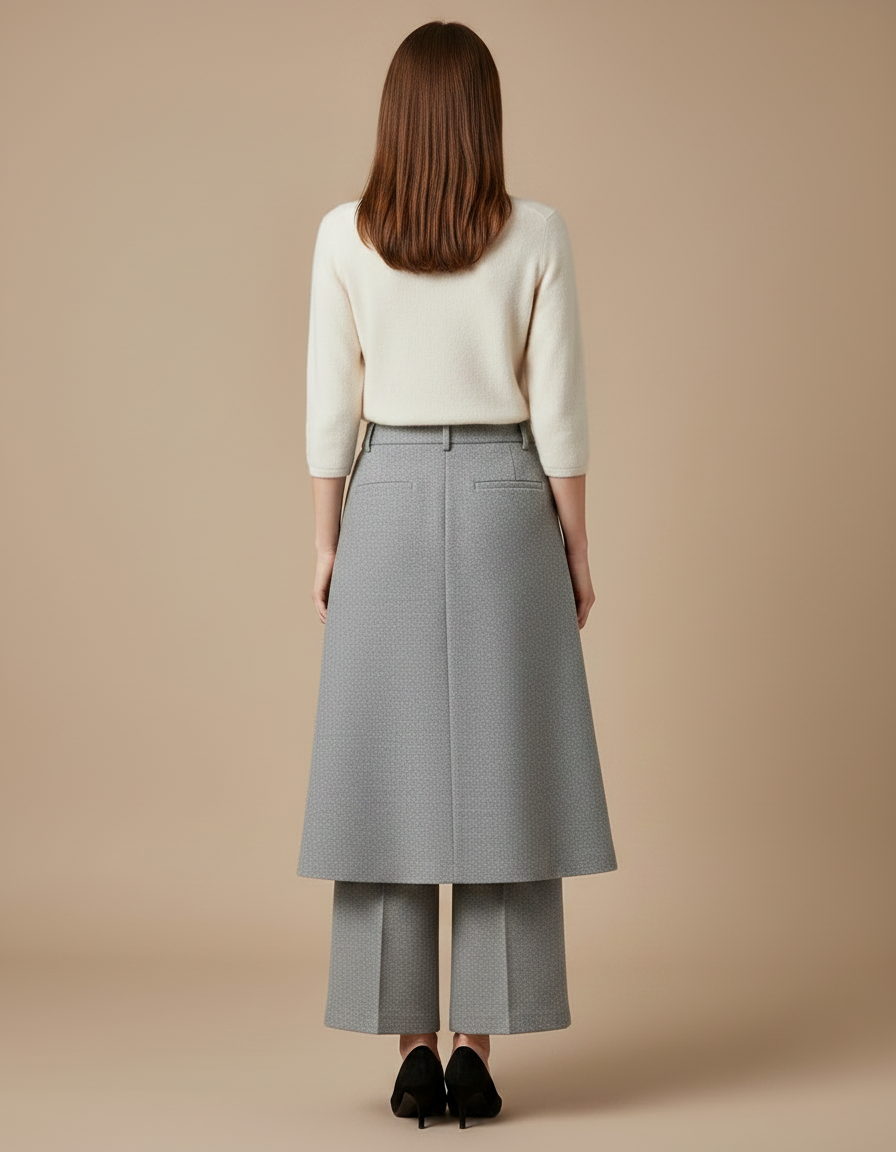 Pantalon Jupe Gris Laine Ample Élégant Bureau - vue 2
