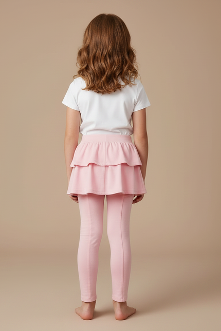 Pantalon Jupe Rose Volants Superposés Confortable Enfant - Maille - vue 2