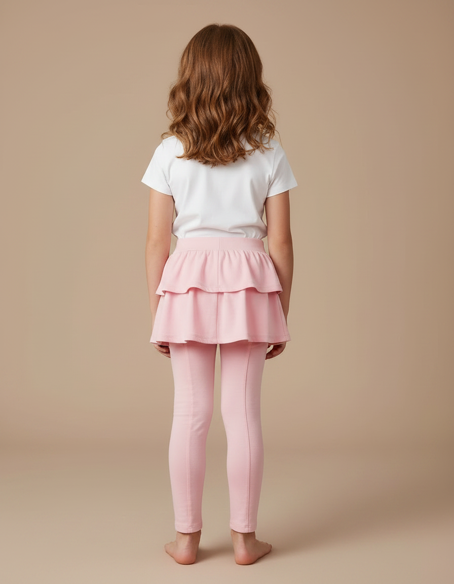 Pantalon Jupe Rose Volants Superposés Confortable Enfant - Maille - vue 2