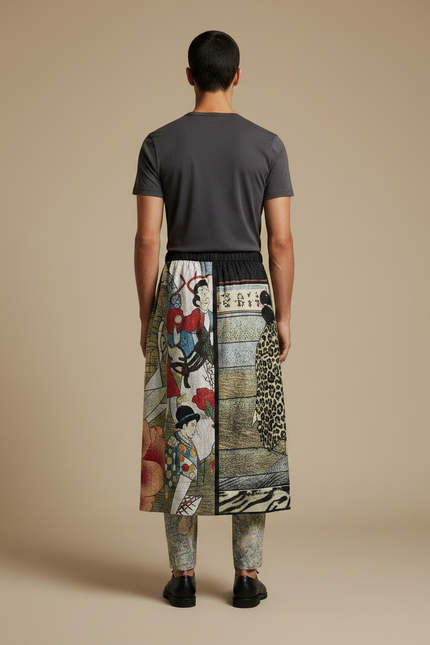 Pantalon Jupe Japonais - Imprimé Satin - vue 2