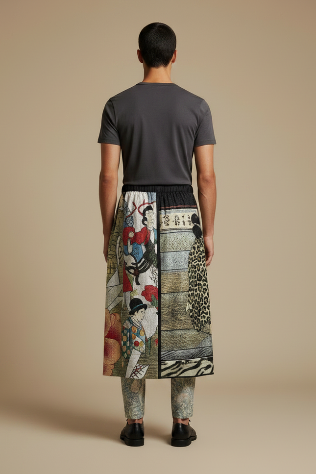 Pantalon Jupe Japonais - Imprimé Satin - vue 2