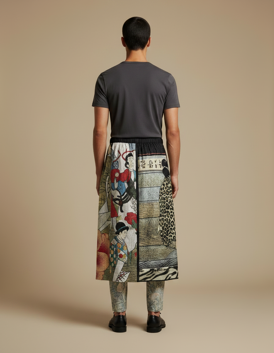 Pantalon Jupe Japonais - Imprimé Satin - vue 2