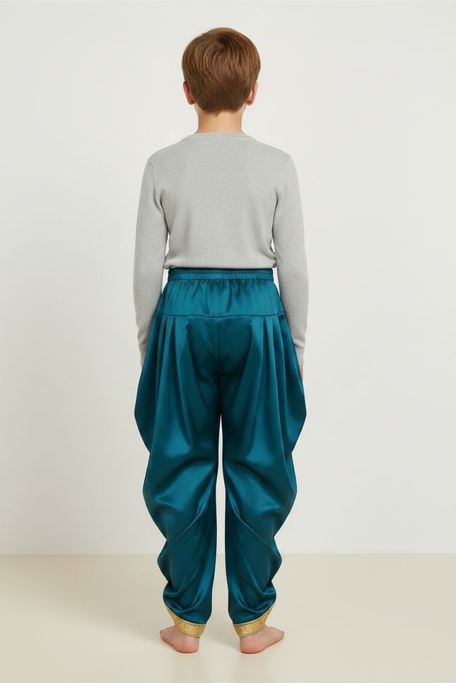 Pantalon Jupe Vert Sarcelle Satiné Drapé Doré Enfant - vue 2