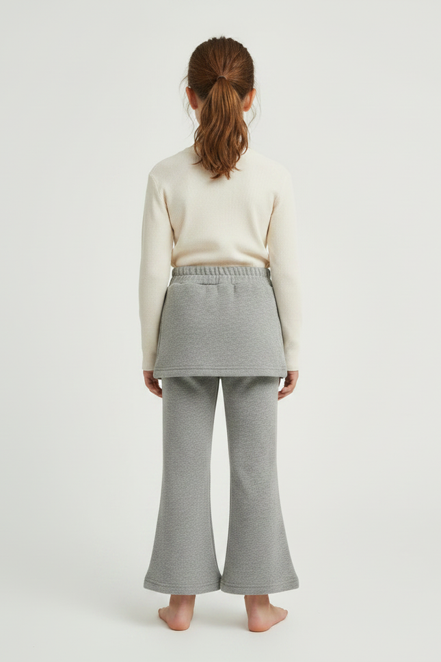 Pantalon Jupe Gris Coton Évasé Superposé Enfant - Molleton - vue 2