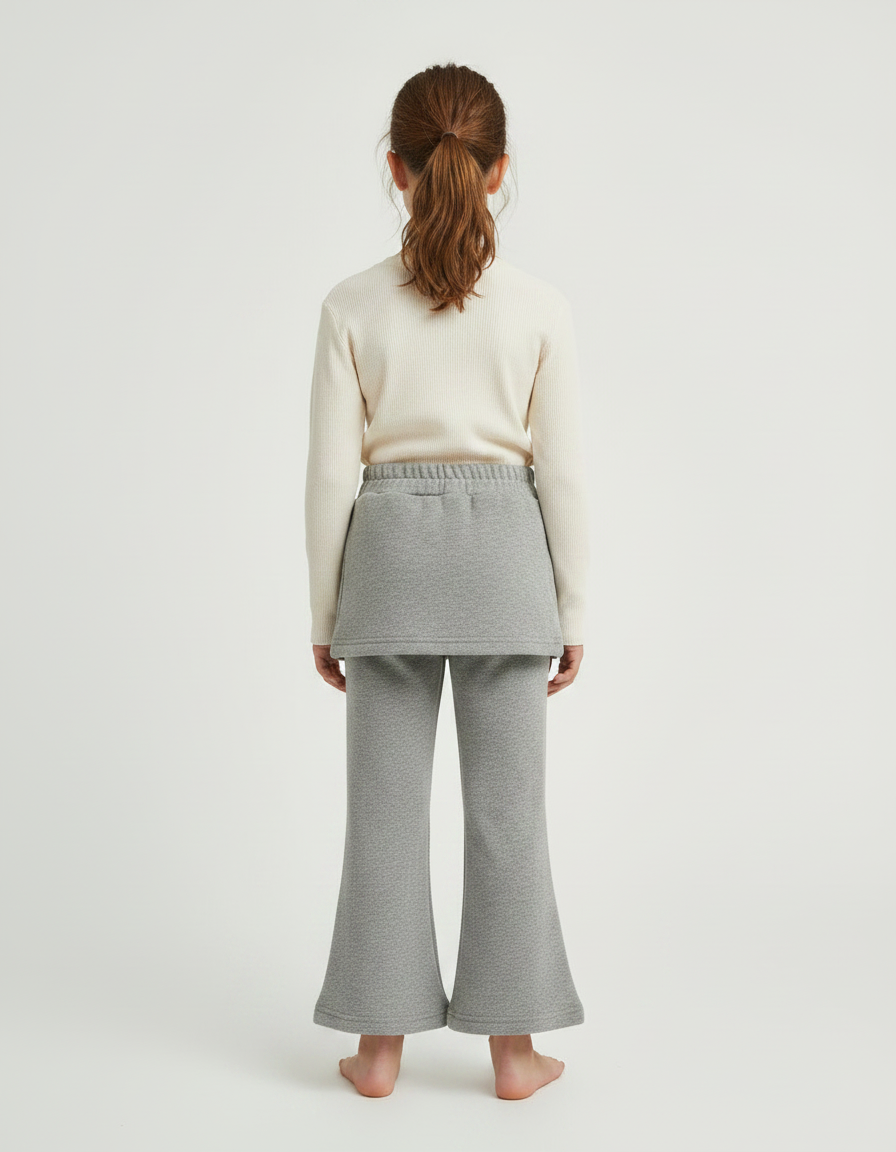 Pantalon Jupe Gris Coton Évasé Superposé Enfant - Molleton - vue 2